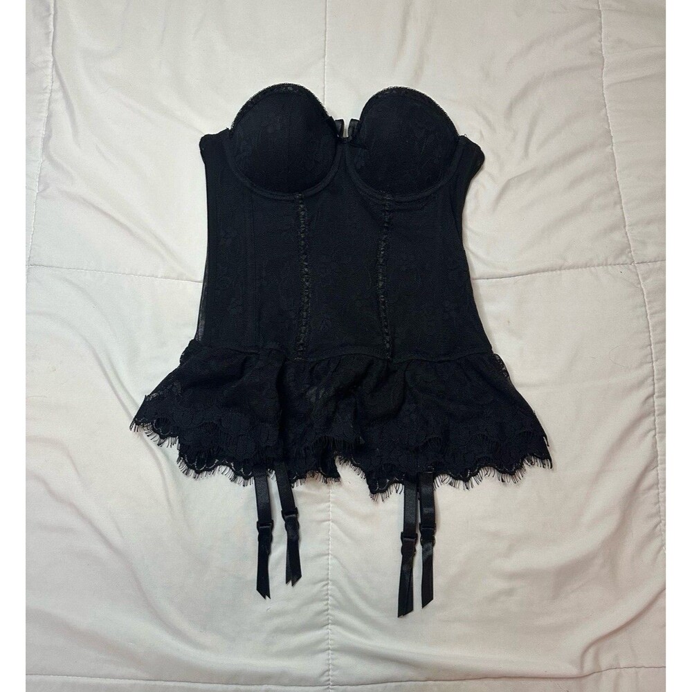 Baci Black Lace Bustier Corset Strapless Stretch S Women 2-4 Garter Whimsygoth